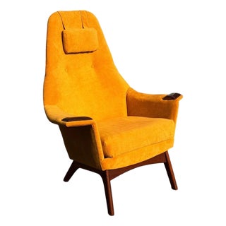 Adrian Pearsall High-Back Lounge Chair | Sculpted Walnut Base & Arm Caps | New Golden Yellow Upholstery | C. 1960s For Sale