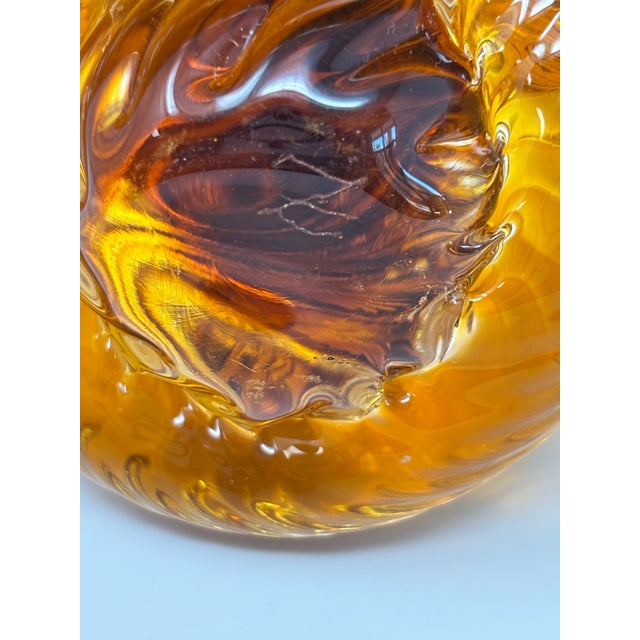 Glass Signed Amber & Cognac Art Glass Infinity Knot Sculpture, Serpentine Texture For Sale - Image 7 of 17
