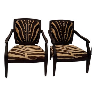 Faux Zebra Printed Cowhide Club Chairs - A Pair For Sale