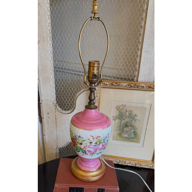 Antique French Pink Opaline Floral Lamp For Sale - Image 17 of 18