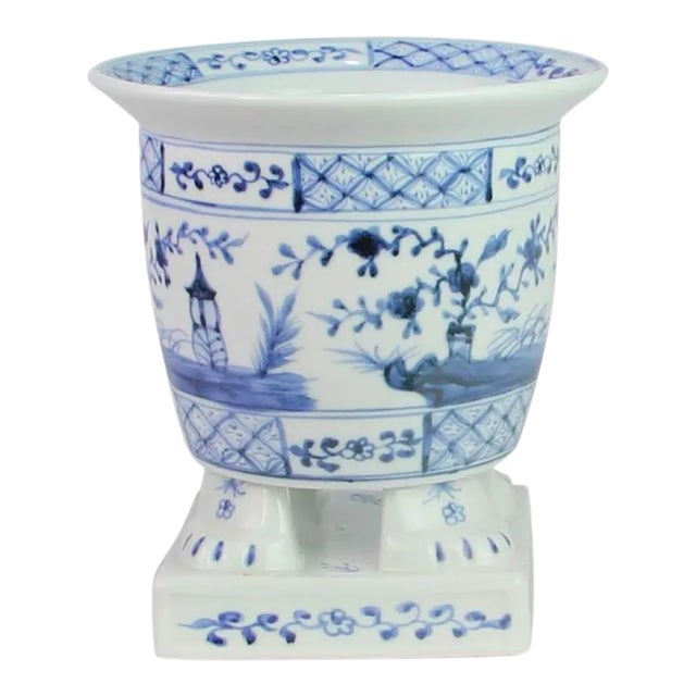 Footed Porcelain Planter in Light Blue For Sale