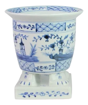 Footed Porcelain Planter in Light Blue