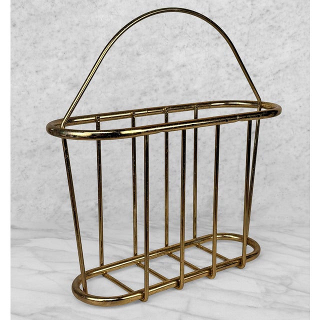 Vintage Hollywood Regency Gold Tubular Magazine Rack Record Stand For Sale - Image 4 of 10
