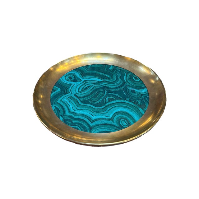 Italian 1970s Italian Brass and Green Swirl Tray For Sale - Image 3 of 4