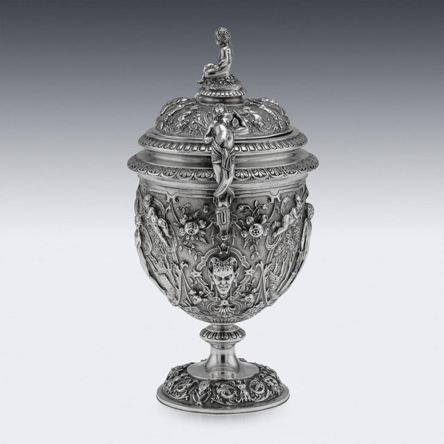 Antique Italian Silver Repoussé & Chased Covered Urn, 1870s For Sale - Image 3 of 18