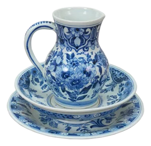 Vintage Dutch Oud Delft Blue & White Porcelain Pitcher Plate Berry Draining Bowl