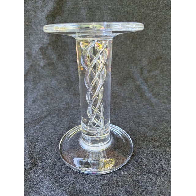 Vintage Simon Pierce Hand Blown Pillar Air Twist Candle Holder Pedestal For Sale In New York - Image 6 of 14
