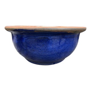 Vintage 16" Glazed Large Terra Cotta Planter For Sale