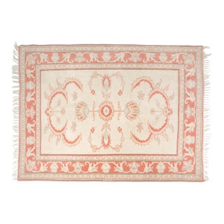 Vintage Turkish Oushak Rug in Pastel Salmon Pink and Ivory For Sale