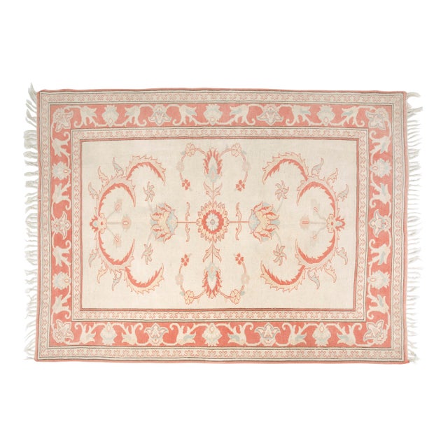 Vintage Turkish Oushak Rug in Pastel Salmon Pink and Ivory For Sale