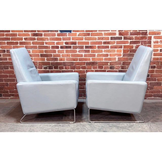 Design With Reach Dwr Flight Chair Recliners in Blue Mist Leather - a Pair For Sale In Providence - Image 6 of 12