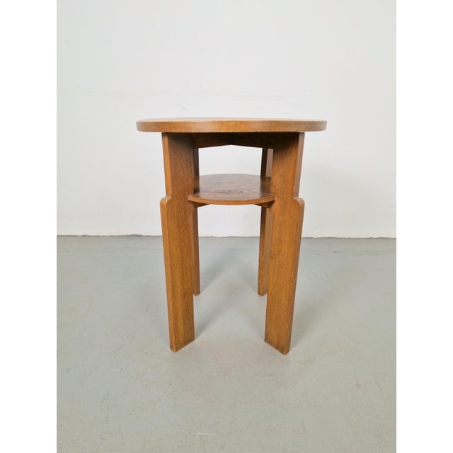 Wood Art Deco Round Oak Side Table, 1930s For Sale - Image 7 of 7