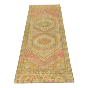 Early 21st Century Pink Multicolor Handwoven Turkish Oushak Runner 2'11" X 7'11"