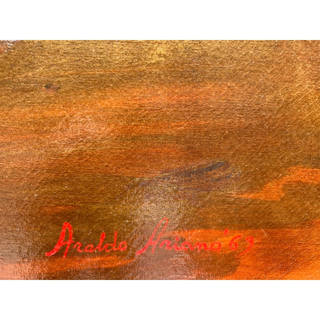 Textile Araldo Ariano Italian Artist Large Oil Painting 1969 Historical Genre Scene For Sale - Image 7 of 12