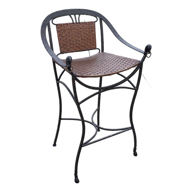 Iron Horseshoe Back and Leather Barstools - Set of 4 For Sale