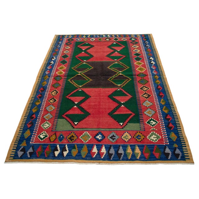 1960s 1960s Hand Woven Turkish Kilim Rug Flat Weave Area Rug - 4′4″ × 6′1″ For Sale - Image 5 of 11