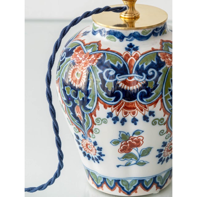 Vintage Delft Chinoiserie Table Lamps with Velvet Shades from Royal Tichelaar Makkum, 1940s-1960s, Set of 2 For Sale - Image 3 of 16