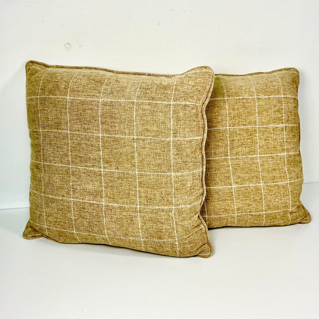 Early 21st C Americana Contemporary Tweed Window Pane Decorative Pillows - Set of 2 For Sale - Image 4 of 11