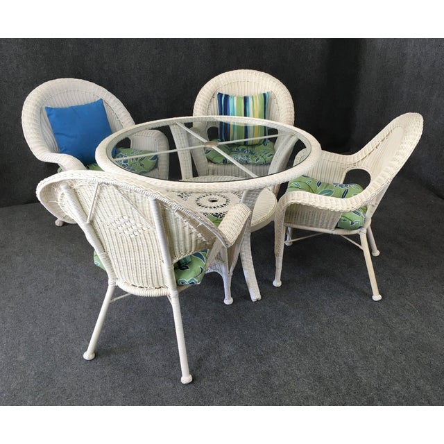 Hampton Bay White Wicker Patio Table & 4 Chairs Chairish