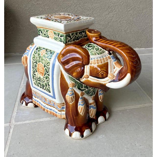 Fabulous Late 20th-Century Earthenware Elephant Garden Stool / Plant Stand For Sale In Austin - Image 6 of 12