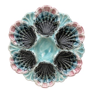 French Majolica Oyster Plate Fives Lille, Circa 1890 For Sale