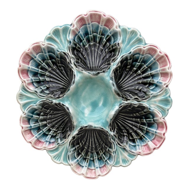 French Majolica Oyster Plate Fives Lille, Circa 1890 For Sale