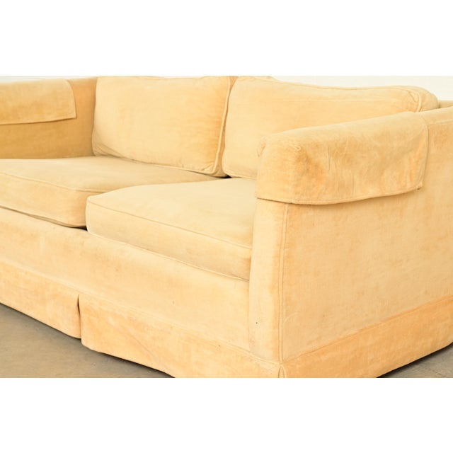 Wood Baker Furniture Style Modern Mohair Velvet Tuxedo Sofa or Loveseat For Sale - Image 7 of 13