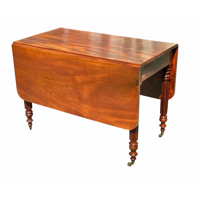 American Antique Mahogany Drop Leaf Dining Table With Reed Carved Legs Boston For Sale - Image 3 of 12