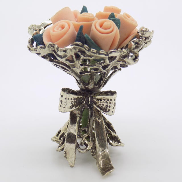Vintage Italian Handmade Genuine Silver & Salt Dough Flower Bouquet Figurine For Sale - Image 4 of 12