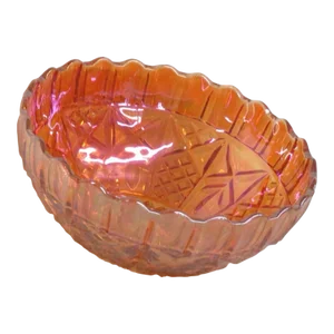 Marigold Carnival Glass Iridescent Crisscross Design Fruit Serving Bowl