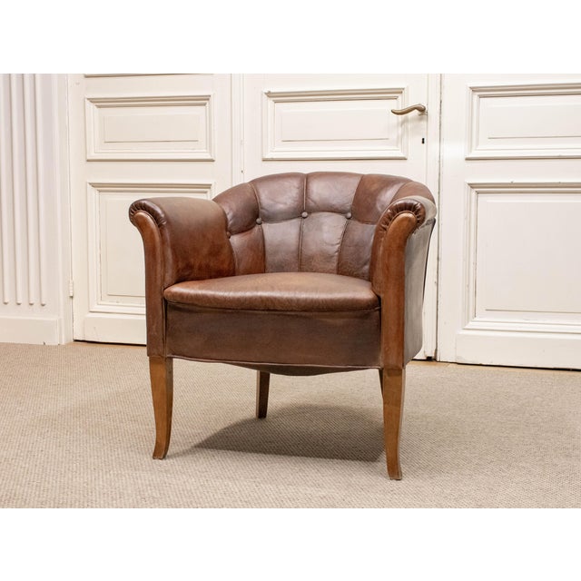Mid-Century Modern Vintage Swedish Club Chair in Brown Leather, 1940s For Sale - Image 3 of 10