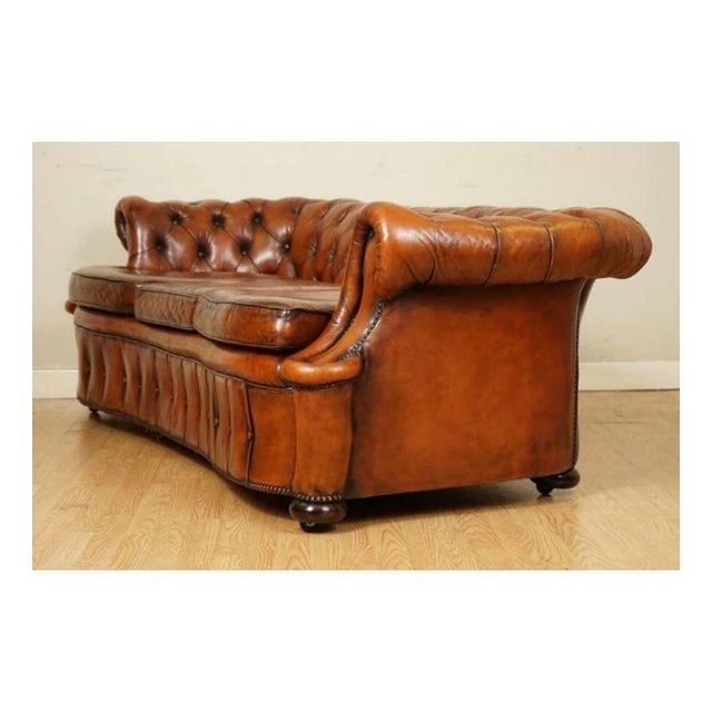 Whiskey Brown Hand-Dyed Leather Chesterfield Club Sofa For Sale - Image 11 of 13