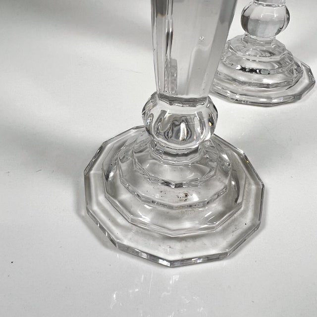 Art Deco Art Deco Pair Crystal Candle Holders Scalloped Fleur De Lis Austria For Sale - Image 3 of 12