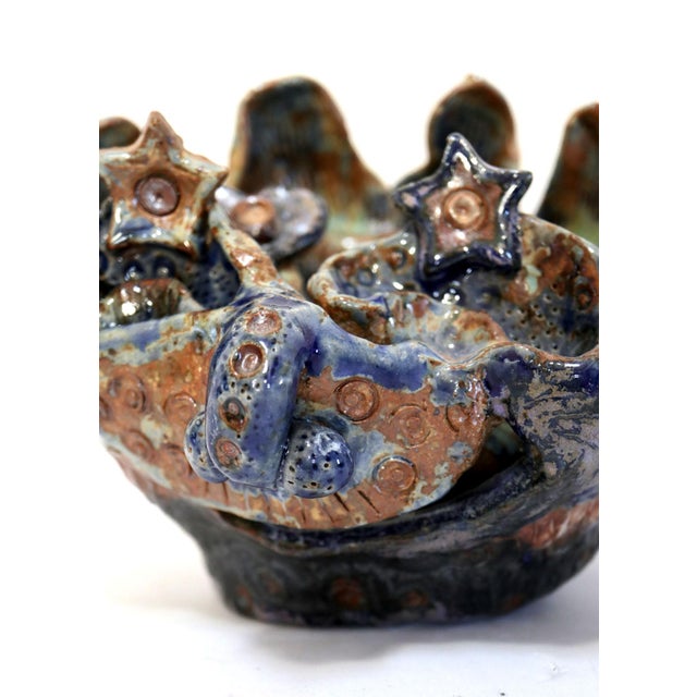 Modernist Ceramic Abstract Studio Pottery Set in Earth and Blue Hues - Set of 3 For Sale - Image 4 of 13