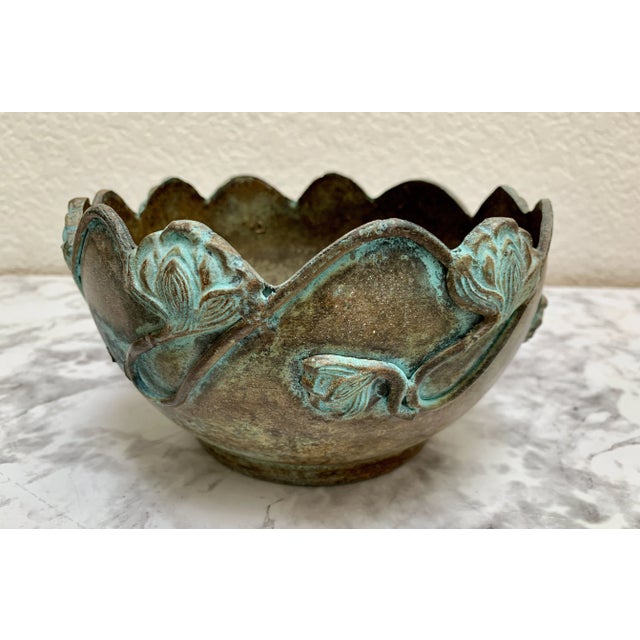 Vintage Curvy Aged Brass Decor Bowl or Plant Vessel For Sale - Image 9 of 9