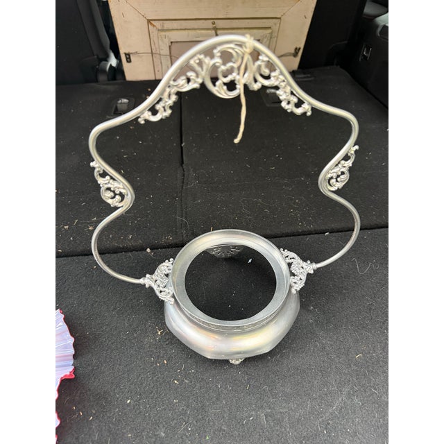 Cranberry Pink Silvercrest Ruffled Uranium Glass Antique Brides Basket For Sale - Image 9 of 9