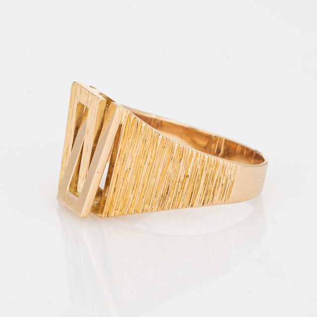 70s Square Ring Size 9 Vintage 14k Yellow Gold Wide Geometric Band Fine Jewelry For Sale - Image 4 of 7