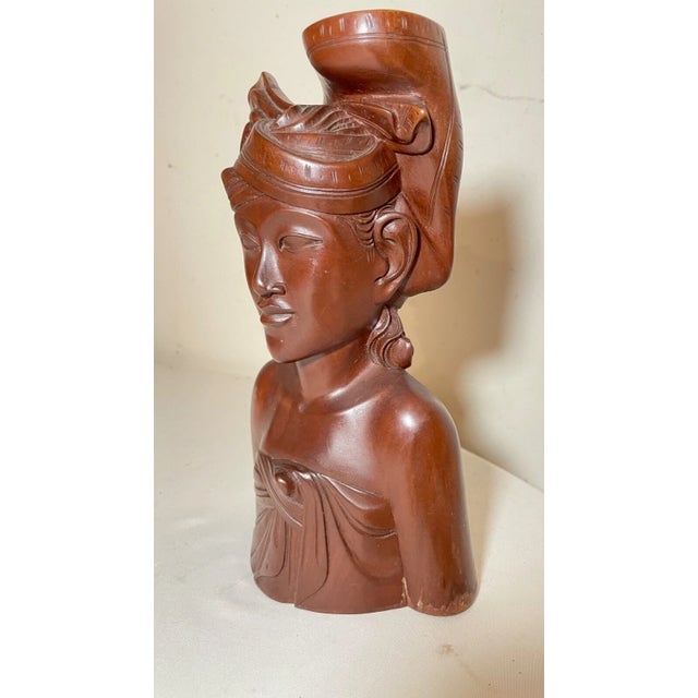 Antique Carved Balinese Indonesian Bali Nude Lady Bust Wood Carving Sculpture For Sale - Image 4 of 12