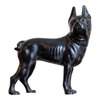 Antique Cast Iron Boston Terrier Dog Sculpture Doorstop, Circa 1920s–1930s For Sale