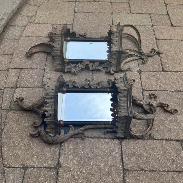Copper Early 2000s Chippendale Style Mirrored Wall Shelves - A Pair For Sale - Image 8 of 13