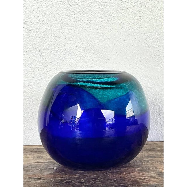 Vintage Blue and Green Glass Sphere Vase For Sale - Image 9 of 12