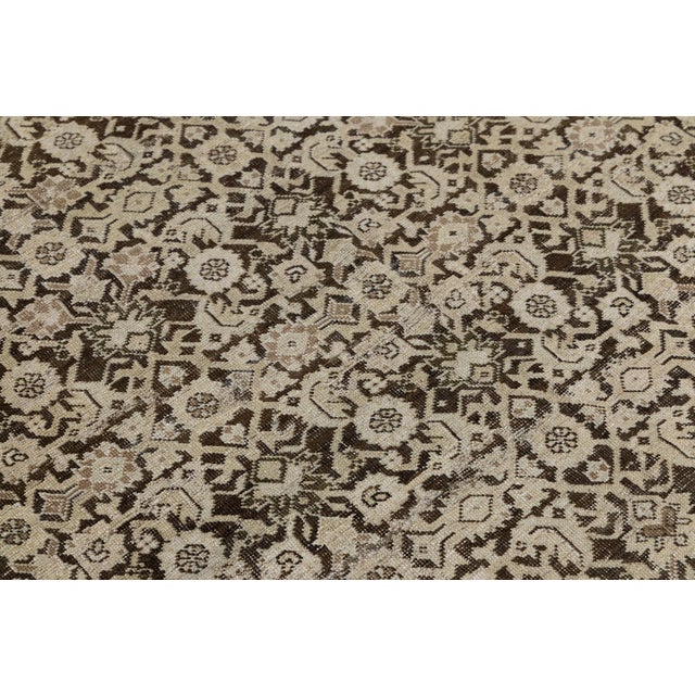 Beige 7 X 19 Antique Malayer Wool Rug in Warm Beige Features a Floral Persian Detail For Sale - Image 8 of 9