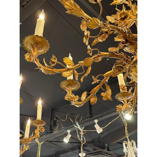 19th Century Italian Gilt Tole Floral Chandeliers With 8 Lights For Sale - Image 9 of 12