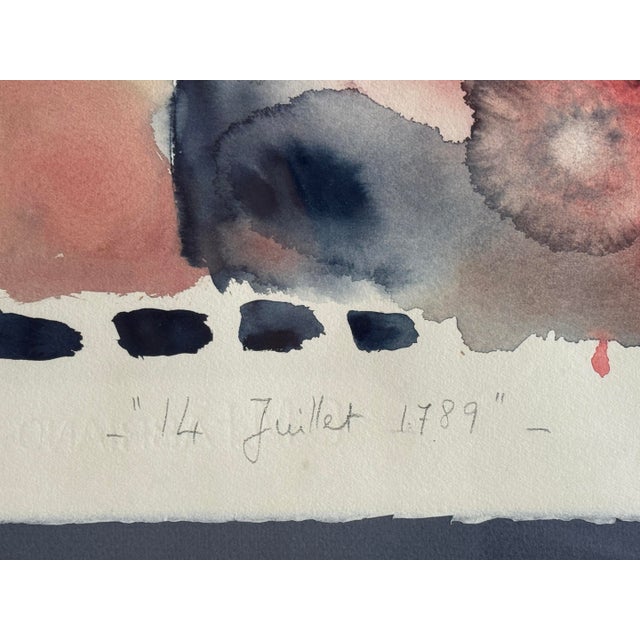 1970sDynamic Abstract Watercolor by French Artist, Marie Luare-Ilie For Sale - Image 12 of 12