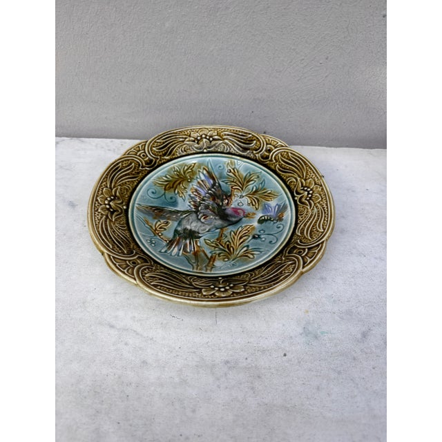19th Century Majolica bird & bee plate Wasmuel.