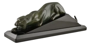 Georges Lavroff, Art Deco Panther Sculpture, 1935, Bronze on Marble Base