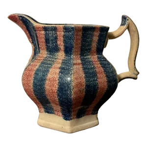 Antique 19th Century Staffordshire Rainbow Spatterware or Sponge Ware Pitcher in Red, White & Blue
