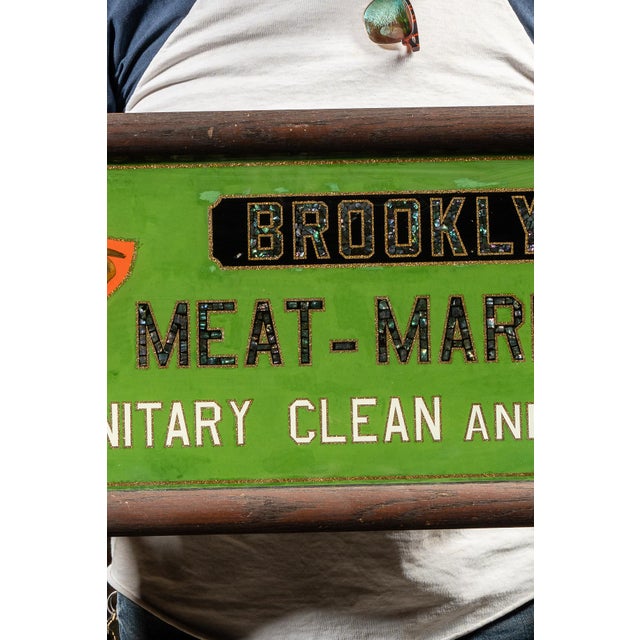 Early 20th Century Early 20th Century Reverse-Painted Brooklyn Meat-Market Scalloped Glass Sign For Sale - Image 5 of 7