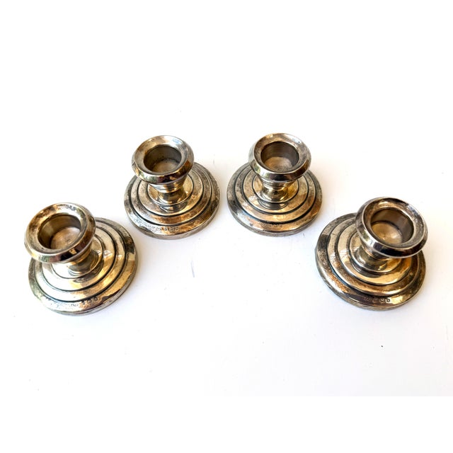 Antique English Sterling Silver Low Candlesticks – Set of 4 – Birmingham Hallmarked For Sale - Image 4 of 6