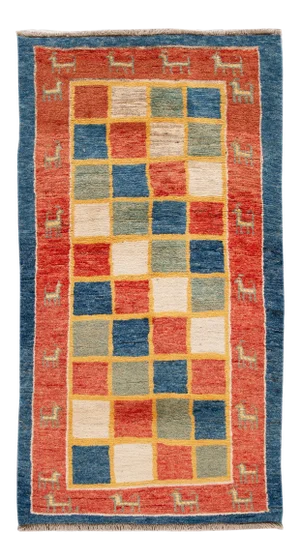Modern Gabbeh Checked Persian Handmade Wool Rug